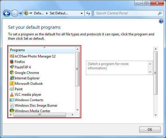 Choose Default Programs