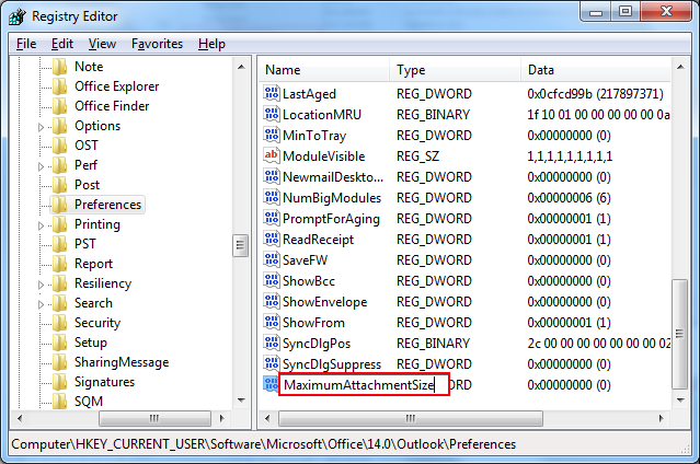 click on MaximumAttachmentSize