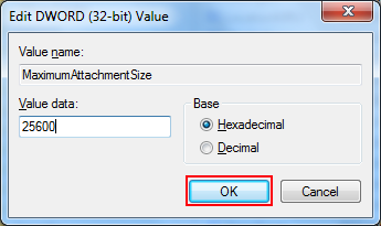 what is outlook attachment size limit