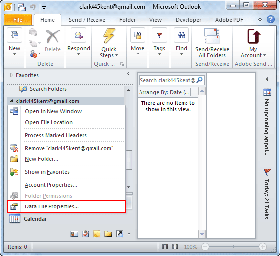 Select Data File Properties