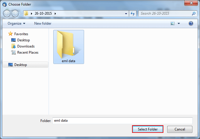 Select folder to save eml file 