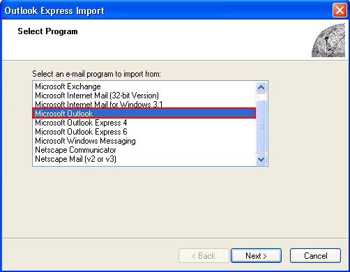 Select Outlook from email program options
