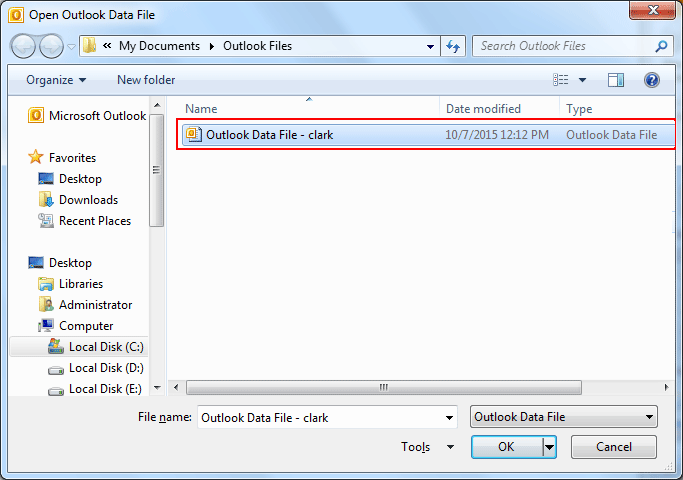 Select PST file