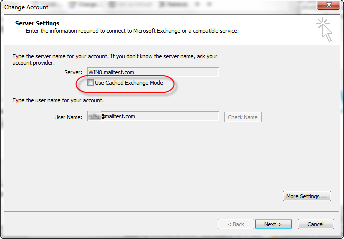 UnCheck Use Cached Exchange Mode