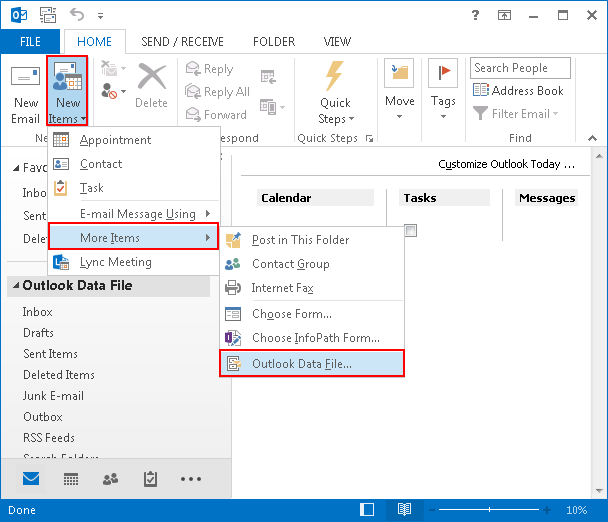 click on Outlook data file