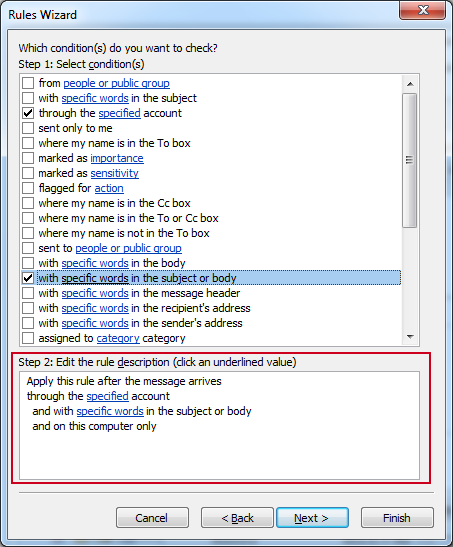 click on values for rule