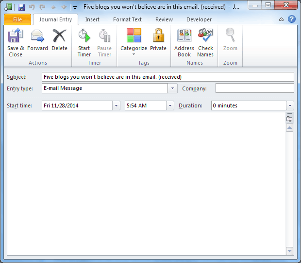 Create a new journal entry for a selected item