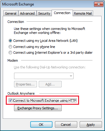 configure o Outlook em qualquer lugar no Outlook 2003