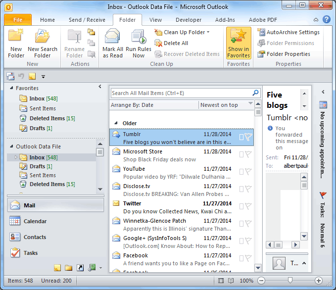 Open Folder Menu