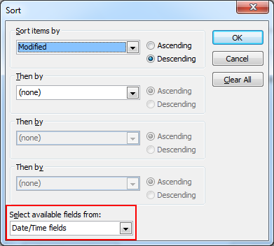 select date/time fields