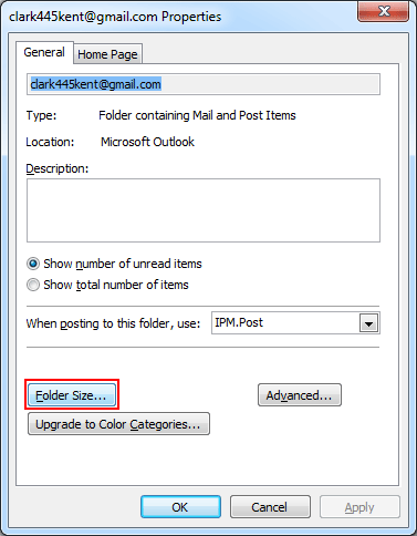 Select the Folder size option