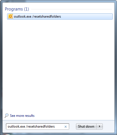 outlook reset share folder