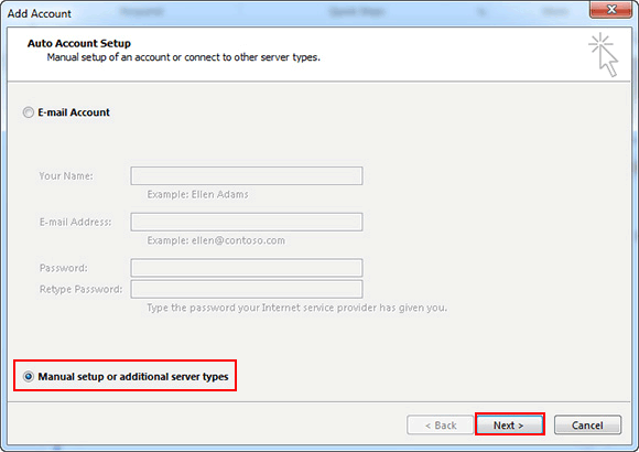click on Manual Select or Additional Server Types
