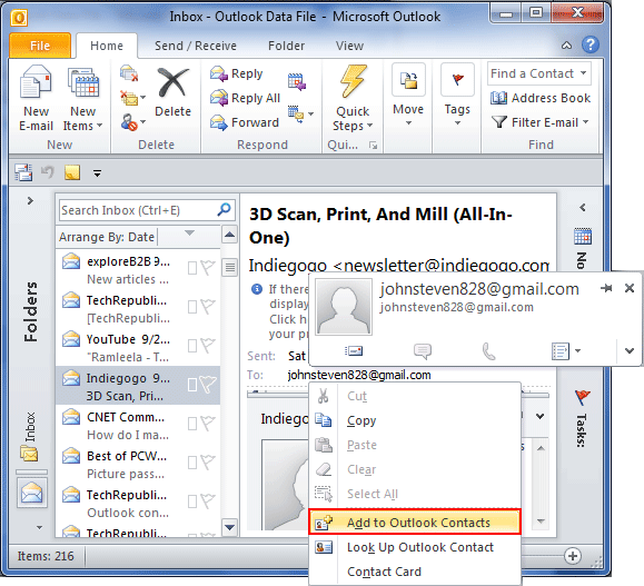 add outlook contacts