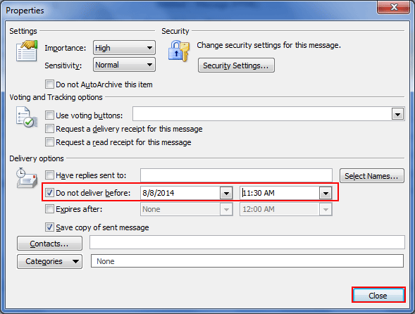 set the delay delivery date