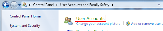 Click on user Accounts