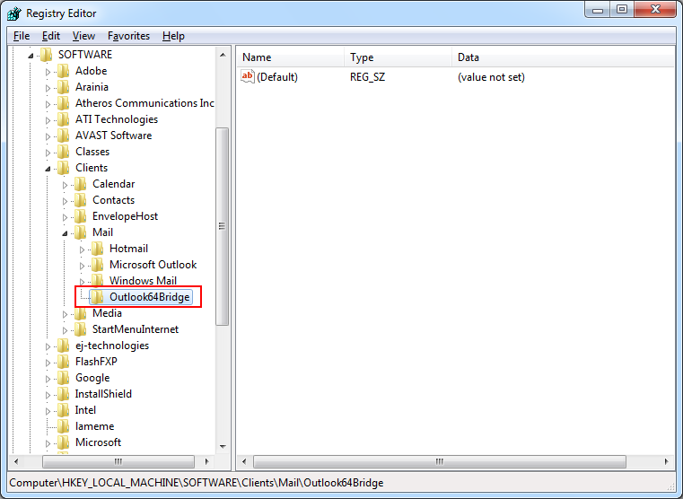 name of key Outlook64Bridge
