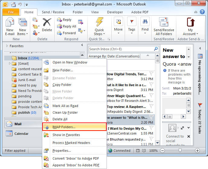 Select IMAPFolder Option