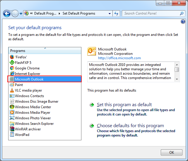 Select microsoft Outlook icon