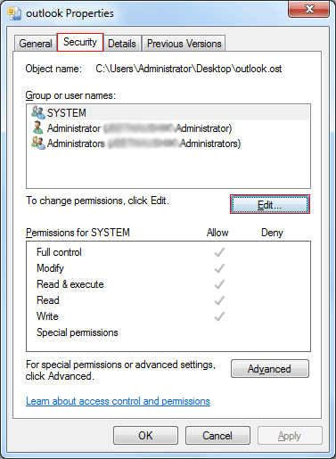 Select security tab and click on edit