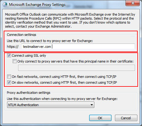 exchange proxy settings
