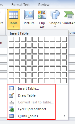 email outlook table insert compose ms adding