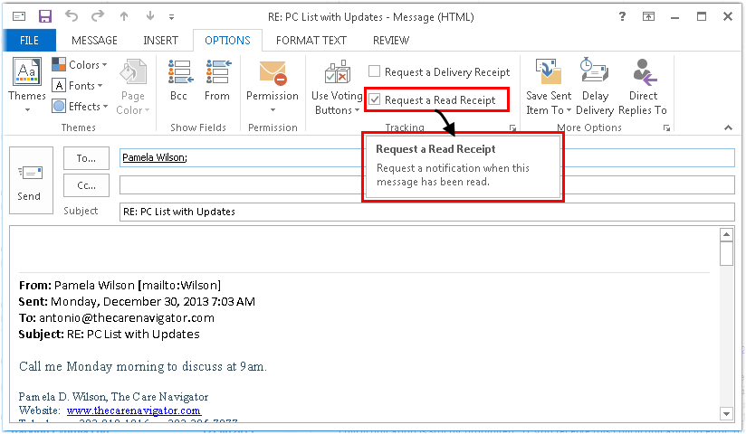 how to request read receipt in outlook 365