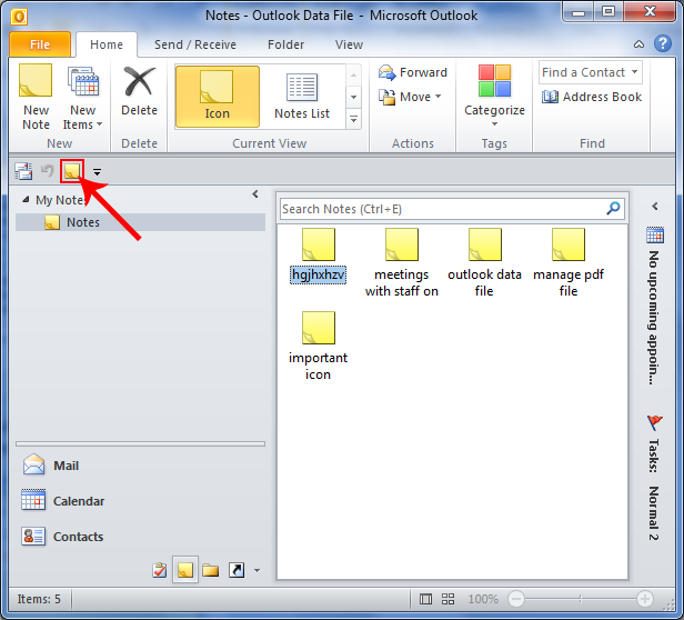 see notes icon in quick access toolbar