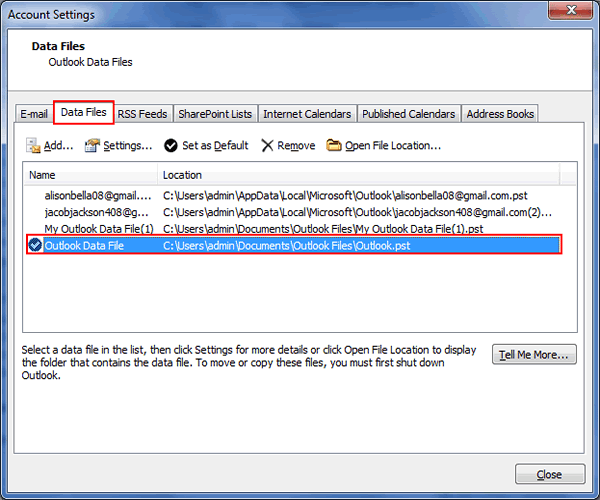 set data file as default