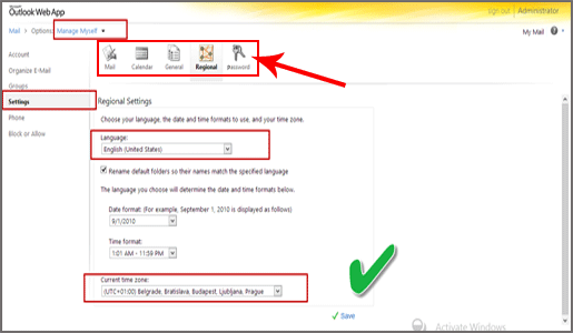 options of OWA