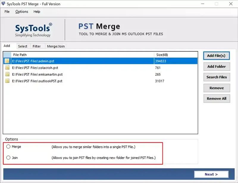 Merge PST File