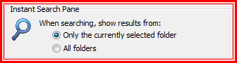 instant search pane