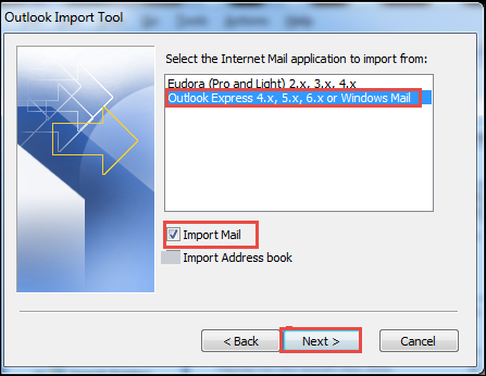 Select Outlook Express Option