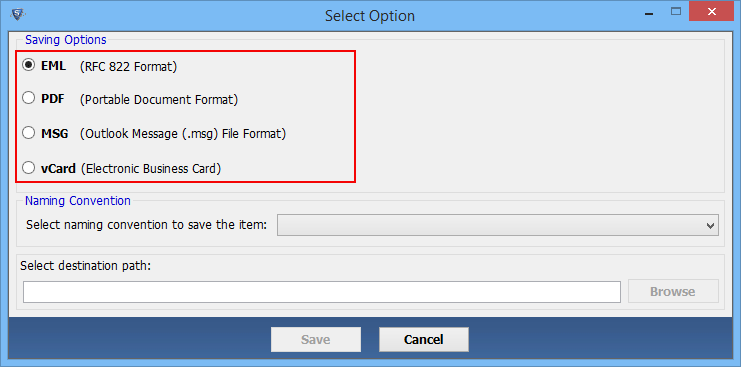 select eml file format