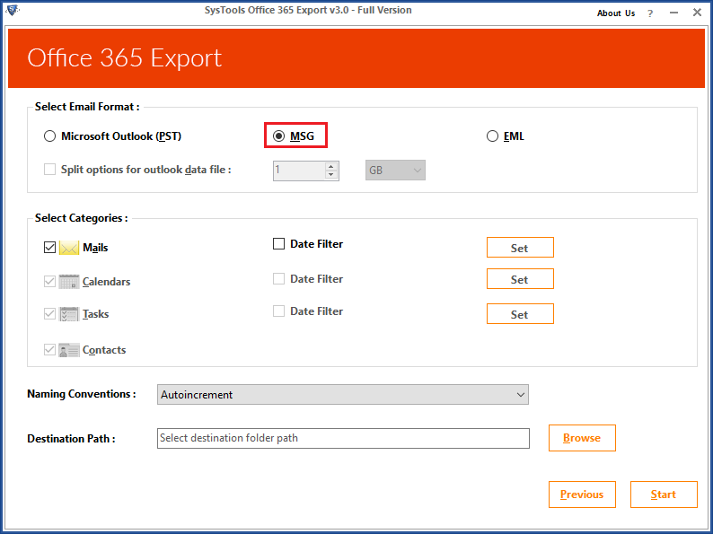 Select MSG File Format