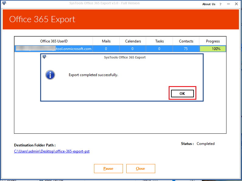 Office 365 Mailbox Exported Successfully